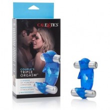 Эрекционное кольцо с тройной стимуляцией «Couples Triple Orgasm» от компании California Exotic Novelties, цвет синий, SE-7549-12-3, из материала TPR, со скидкой