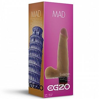 Вагинальный вибратор реалистик «Mad Tower» от компании Egzo, цвет телесный, V003, длина 18.5 см.