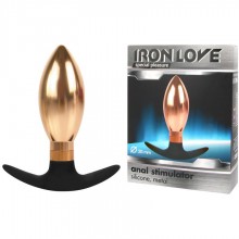Металлическая анальная втулка с силиконовым основанием для ношения от компании Iron Love, цвет золотой, il-28008-gld, длина 10.6 см.