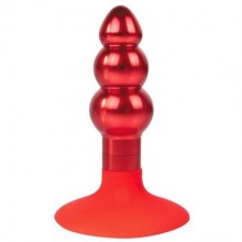 Ребристая анальная втулка из металла на силиконовой присоске от компании Iron Love, цвет красный, il-28009-red, длина 9 см.