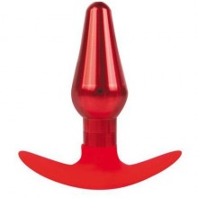 Конусовидный анальный плаг из металла с силиконовым основанием для ношения от компании Iron Love, цвет красный, il-28002-red, длина 9.6 см.