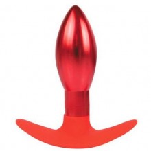 Металлическая анальная втулка с силиконовым основанием для ношения от компании Iron Love, цвет красный, il-28006-red, длина 9.6 см.