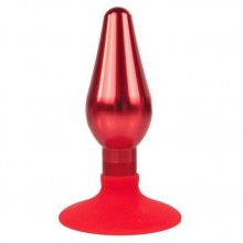 Металлическая анальая пробка на силиконовом основанием от компании Iron Love, цвет красный, il-28003-red, длина 10 см.