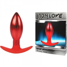 Гладкая металлическая анальная втулка с силиконовым основанием для ношения от компании Iron Love, цвет красный, il-28008-red, длина 10.6 см.