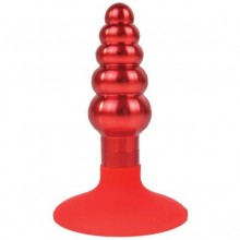 Металлическая ребристая втулка на силиконовой присоске от компании Iron Love, цвет красный, il-28011-red, длина 9 см.