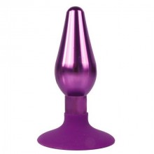 Конусовидная анальная втулка из металла на силиконовой присоске от компании Iron Love, цвет фиолетовый, il-28003-vlt, длина 10 см.