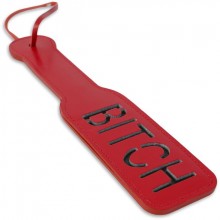 БДСМ шлепалка с надписью «Bitch» от компании Пикантные штучки, цвет красный, DP506, из материала Искусственная кожа, длина 31.5 см., со скидкой