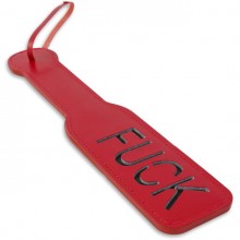Эффектная кожаная шлепалка «Fuck» с петлей для фиксации от компании Пикантные штучки, цвет красный, DP507, длина 31.5 см.