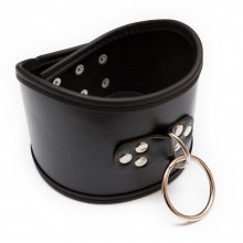 Широкий ошейник с кольцом от компании Пикантные штучки, цвет черный, размер OS, DP084, из материала Кожа, One Size (Р 42-48), со скидкой