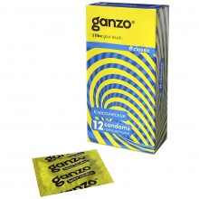Упаковка презервативов классической формы «Classic» с обильной смазкой от компании Ganzo, упаковка 12 шт, GAN187, из материала Латекс, длина 18 см., со скидкой