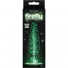 Анальная пробка светящаяся в темноте «Firefly Glass - Tapered Plug - Clear» от компании NS Novelties, цвет прозрачный, NSN-0490-41, из материала Стекло, коллекция Firefly Pleasure, длина 8.4 см., со скидкой
