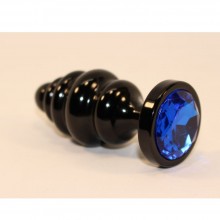 Анальная пробка фигурная из металла с синим стразом в основании от компании 4sexdream, цвет черный, 47474-3MM, коллекция Anal Jewelry Plug, длина 8.2 см., со скидкой