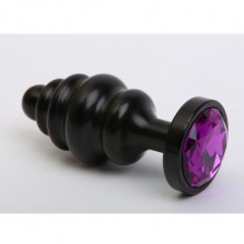 Анальная пробка фигурная из металла с фиолетовым стразом в основании от компании 4sexdream, цвет черный, 47474-5MM, длина 8.2 см.