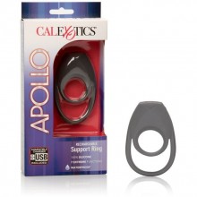Двойное эрекционное кольцо с вибрацией «Apollo Rechageable Support Ring» от компании California Exotic Novelties, цвет серый, SE-1390-60-3, бренд CalExotics, из материала Силикон, со скидкой