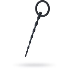 Уретральный плаг с кольцом «Uretral Plug Black & Red» из силикона, цвет черный, ToyFa 901405-5, длина 16 см.