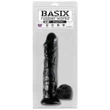 Реалистик с мошонкой из серии Basix Rubber Worx от компании PipeDream, цвет черный, 423223, длина 32.4 см., со скидкой