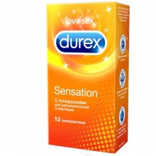 Презервативы с точечной структурой «Sensation» от компании Durex, упаковка 12 шт, Durex Sensation №12, из материала Латекс, диаметр 5.2 см.