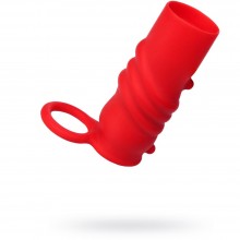 Силиконовая насадка с кольцом из коллекции Black & Red от компании ToyFa, цвет красный, 901322-9, длина 10 см.