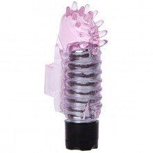 Небольшой вибростимулятор с шипиками на палец от компании Baile, цвет розовый, BI-010148-0101, длина 7.6 см.
