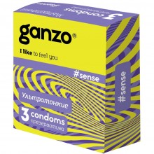 Тонкие презервативы для большей чувствительности «Sence» от компании Ganzo, упаковка 3 шт., из материала Латекс, длина 18 см.