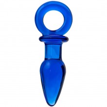 Анальная пробка из стекла с ручкой-кольцом от компании Sexus Glass, цвет синий, 912252, длина 7 см.