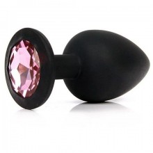 Силиконовая пробка с розовым кристаллом от компании Vandersex, цвет черный, 122-1BP, коллекция Anal Jewelry Plug, длина 6.8 см., со скидкой