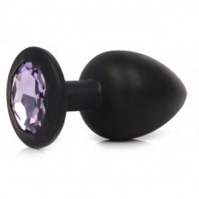 Силиконовая пробка с сиреневым кристаллом от компании Vandersex, цвет черный, 122-1BF, коллекция Anal Jewelry Plug, со скидкой