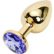 Мталлическая анальная пробка с сиреневым кристаллом от компании Vandersex, цвет золотой, 200-GSI, коллекция Anal Jewelry Plug, длина 8 см., со скидкой