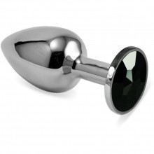 Металлическая анальная пробка с черным кристаллом от компании Vandersex, цвет серебристый, 169-SB, коллекция Anal Jewelry Plug, длина 7 см., со скидкой