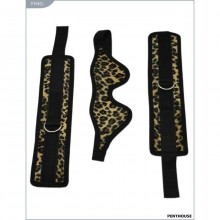 БДСМ набор из маски и наручников от компании Penthouse, цвет леопард, P3082L, из материала Ткань, One Size (Р 42-48)