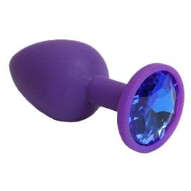 Фиолетовая силиконовая пробка с синим стразом, 7.1 см, диаметр 2.8 см, 4sexdream 47081, длина 7.1 см.