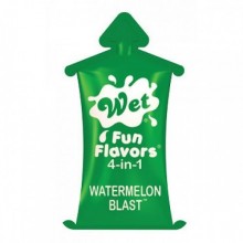 Разогревающий лубрикант «Fun Flavors 4-in-1 Watermelon Blast» с ароматом арбуза от компании Wet, объем 10 мл, 20489, бренд Wet Lubricant, из материала Глицериновая основа, 10 мл., со скидкой