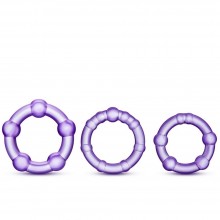 Набор из трех фиолетовых эрекционных колец «Stay Hard Beaded Cockrings» от компании Blush Novelties, цвет фиолетовый, BL-00011, из материала TPE, диаметр 3.8 см., со скидкой