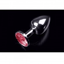 Маленькая металлическая анальная пробка с круглым кончиком и рубиновым кристаллом от компании Пикантные Штучки, цвет серебристый, DPRSS252R
