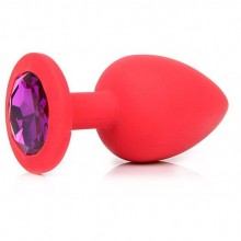 Силиконовая пробка с фиолетовым кристаллом от компании Vandersex, цвет красный, 122-3RF, коллекция Anal Jewelry Plug, длина 9.2 см., со скидкой