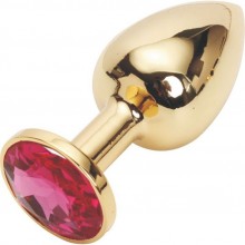 Малая металлическая анальная пробка с темно-розовым кристаллом от компании Vandersex, цвет золотой, 169-GDP, коллекция Anal Jewelry Plug, длина 7 см., со скидкой