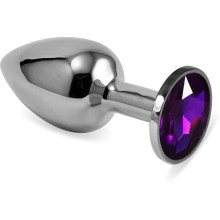 Металлическая анальная пробка с фиолетовым кристаллом от компании Vandersex, цвет серебристый, 169-MF, длина 8 см.