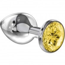 Большая металлическая анальная пробка «Diamond Yellow Sparkle Large» с желтым кристаллом от компании Lola Toys, цвет серебристый, 4010-02Lola, длина 8 см.