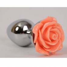 Металлическая анальная пробка с оранжевой розой от компании 4sexdream, длина 8.2 см.