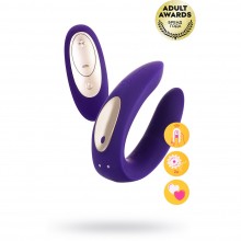 Многофункциональный стимулятор для пар «Partner Toy Plus Remote» от компании Satisfyer, цвет фиолетовый, Partner Plus R, из материала Силикон, длина 8.8 см., со скидкой