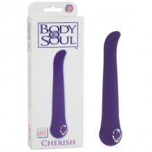 Тонкий вибратор для G-точки «Cherish Purple» из коллекции Body & Soul от компании California Exotic Novelties, цвет фиолетовый, 0534-40BXSE, бренд CalExotics, длина 16.5 см.