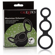 Эрекционное кольцо «Maximizer Enhncr» с подхватом мошонки от компании California Exotic Novelties, цвет черный, SE-1426-10-3, бренд CalExotics, из материала Силикон