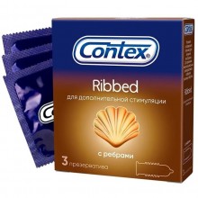 Презервативы «№3 Ribbed» с ребрышками от компании Contex, упаковка 3 шт, Contex 3 Ribbed, длина 18 см.