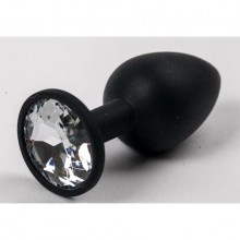 Силиконовая анальная пробка с прозрачным стразом от компании Luxurious Tail, 47120, коллекция Anal Jewelry Plug, цвет Черный, длина 7.1 см.