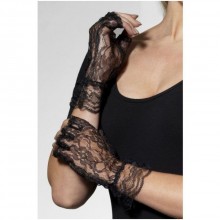 Короткие кружевные перчатки с открытыми пальчиками от компании Fever, цвет черный, размер OS, 03847, One Size (Р 42-48)