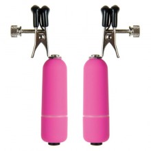 Клипсы на соски с вибрацией «Vibrating Nipple Clamps» из коллекции Ouch от ShotsMedia, цвет розовый, OU039PNK, бренд Shots Media, из материала Металл, длина 9 см.