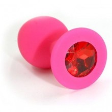 Cиликоновая анальная пробка с красным кристаллом от компании Kanikule, цвет розовый, KL-S0012M, длина 7 см.