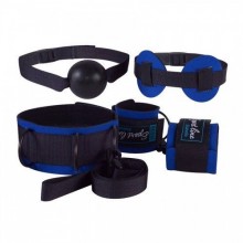 Комплект для БДСМ-игр из наручников, кляпа-шарика, маски и ошейника от компании СК-Визит, цвет синий, 7062-5, One Size (Р 42-48)