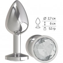 Металлическая анальная втулка «Silver» с прозрачным кристаллом от компании Джага-Джага, цвет серебристый, 513-01 WH DD, длина 7 см.