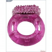 Эрекционное кольцо с виброэлементом и пупырышками, бренд Eroticon, из материала TPE, диаметр 2 см.